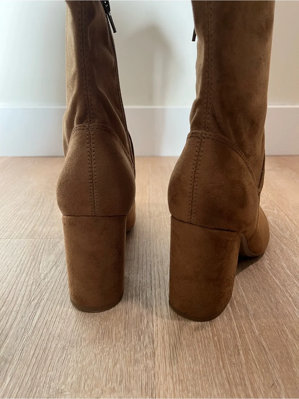 Nine West Ceeya Dark Natural Tan Suede Over-the-Knee Heel Boots NIB Size 8.5